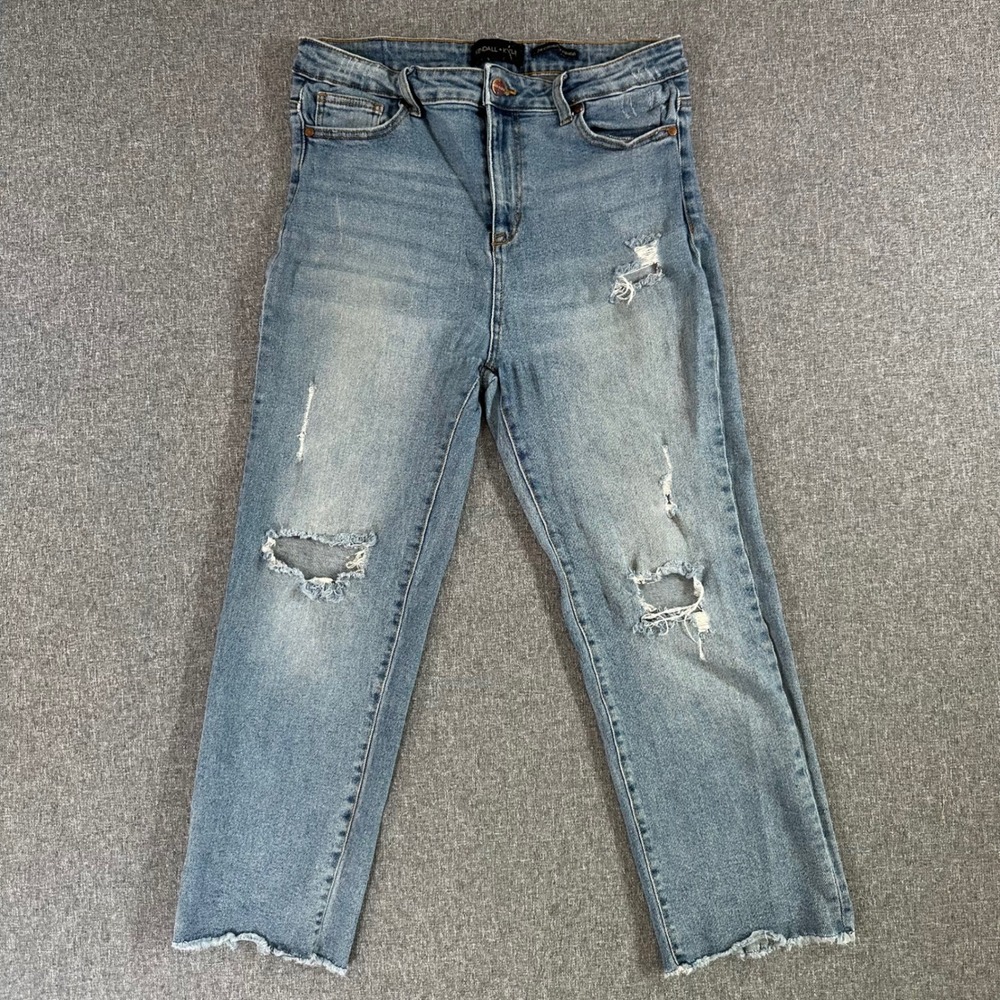 Kendall + Kylie The Icon High Rise Straight Distressed Jeans Blue Size 13/31
